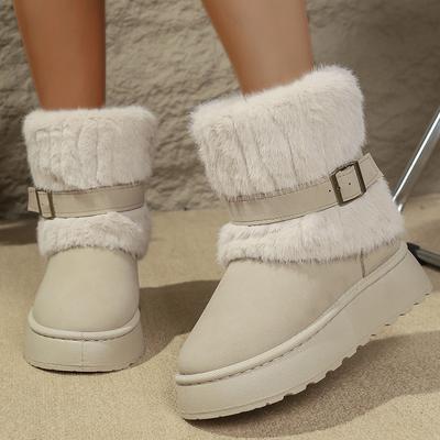 Мода Мода Пряжка Пушистые Меховые Сапоги Женские Удобные Зимние Слипоны Платформа Снежные Сапоги Женские Толстая Подошва Меховые Ботильоны Mujer