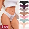 3Pcs Lace Sexy Thongs Women Low-Rise Briefs Sexy Soft Ladies Underwear Trendy Floral Underpants Female Flowery Panty Lingerie