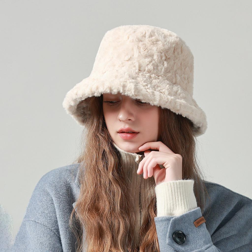 Winter Solid Color Plush Bucket Hat
