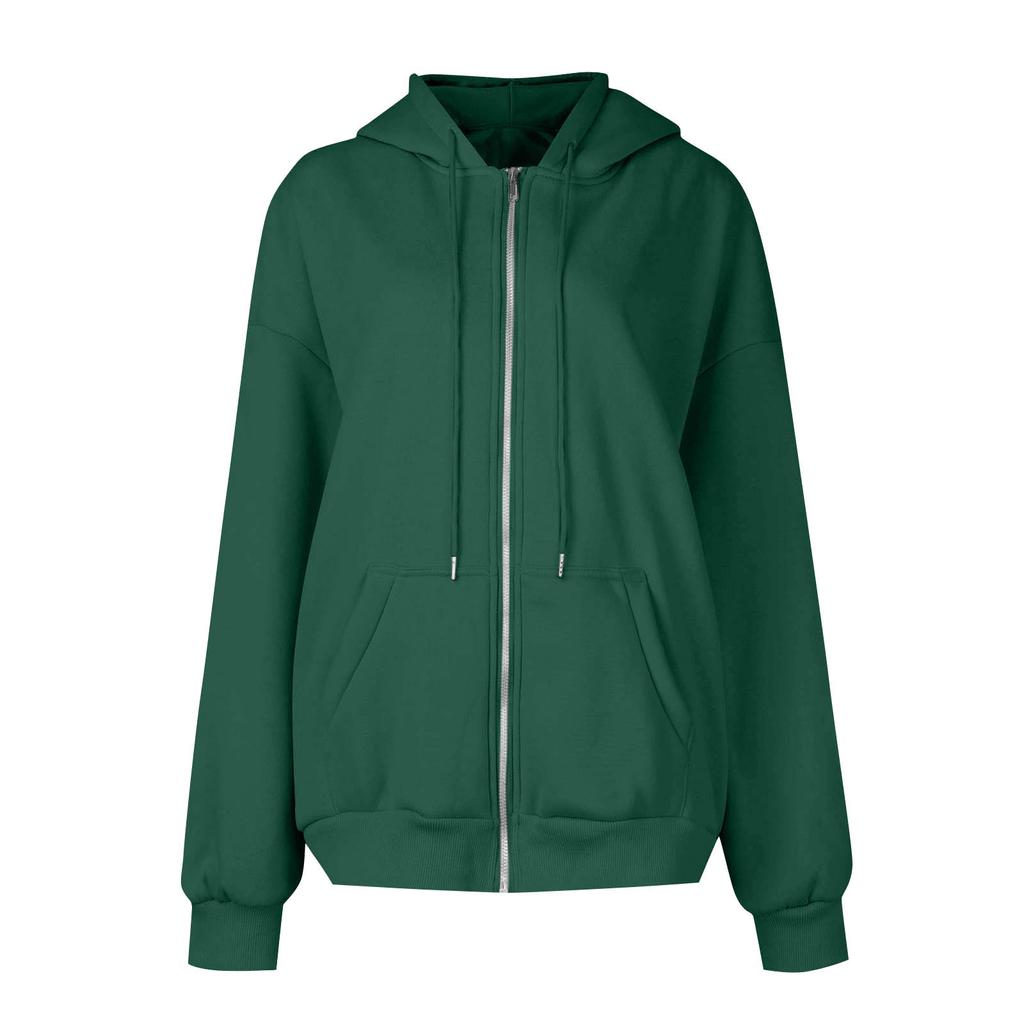 Women's Casual Fashion Solid Color Long Sleeved Zippered Hooded Sweatshirt