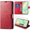 Full Case + 2 Tempered Glasses for Samsung Galaxy S24 FE (not for S24) - Red Synthetic Leather Flap Protection