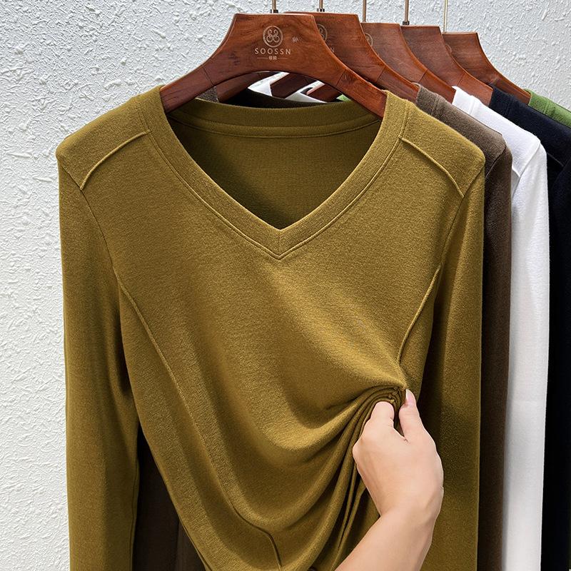 Женский топ с новым дизайном линии «рыбий скелет» на плече, весна-лето, женская базовая рубашка, футболка с длинным рукавом