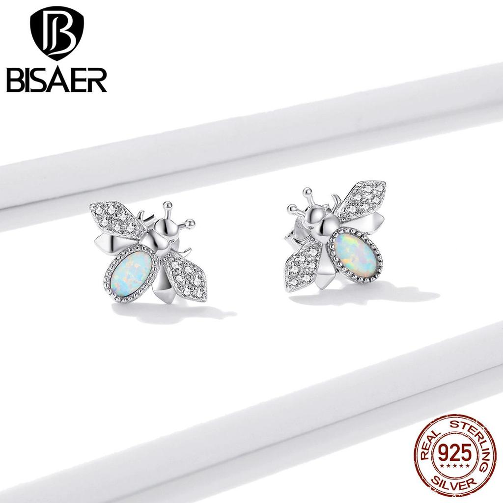 Bisaer Серьги-пчелы из стерлингового серебра 925 пробы с опалом и животными, милые серьги, подарок для девочки, ювелирные украшения, оригинальный дизайн