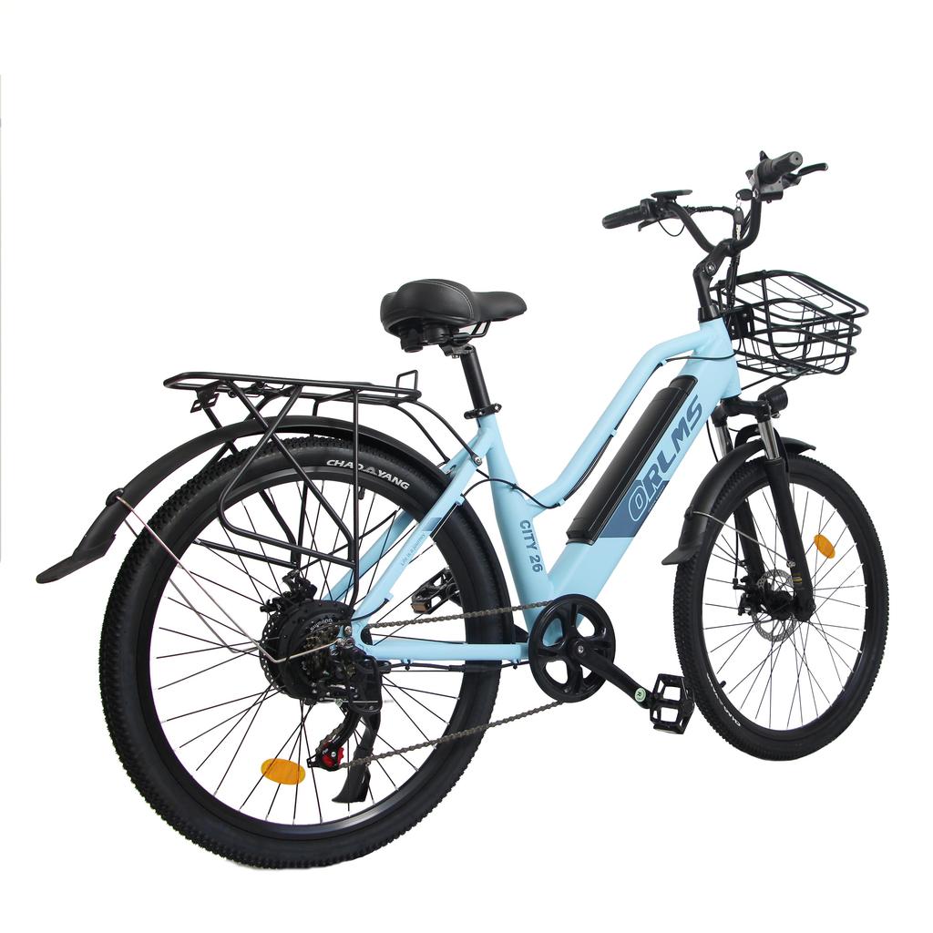ORLMS City Lady Blue/Black/Grey 500W motor+48V15AH battery 26 * 1.75 inch tires Ximano 7-speed power-off disc brake electric bicycle