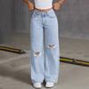 European and American Loose Light Blue Washed Wide Leg Bow Embroidered Jeans