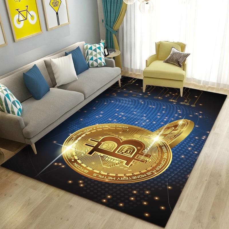 3D Bitcoin Area Rug Large,Carpet Rug for Living Room Bedroom Sofa Kitchen Doormat Decoration,Children Play Non-slip Floor Mat