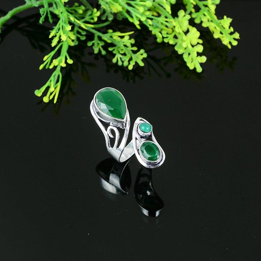 Skota Emerald Natural Gemstone Handmade Gift Jewelry Ring Size 10.5 t2W35