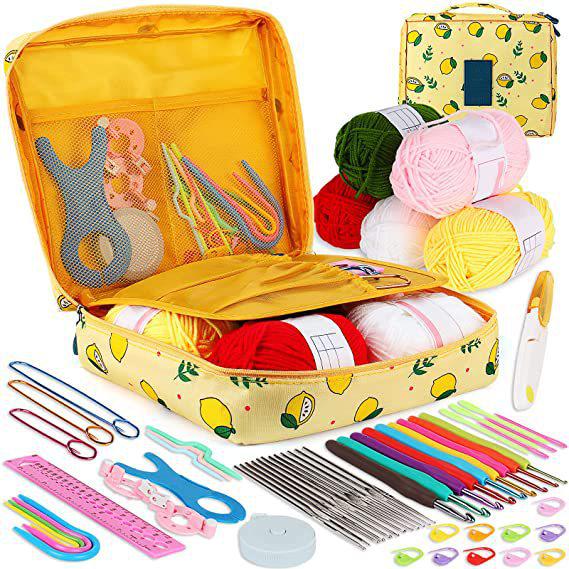 58-Piece Crochet Kit: Beginner's Portable Yarn & Knitting Tools