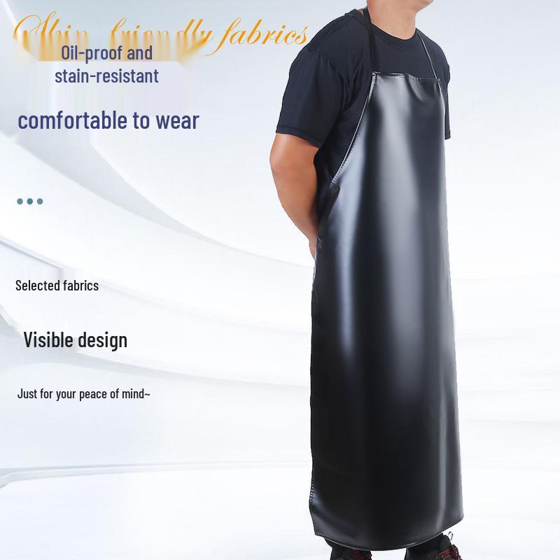 Водонепроницаемый и маслостойкий фартук из ПУ кожи - Удлиненный, Утолщенный, На шейной лямке, с завязками на талии для кухни и защиты труда