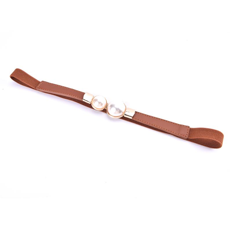 Creative Pearl Buckle Belt Pu Leather Dress Skirt Waist Elastic Thin Women Belts