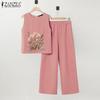 ZANZEA Womens Print Tank Tops and Pants Casual Two Piece Suit Sets