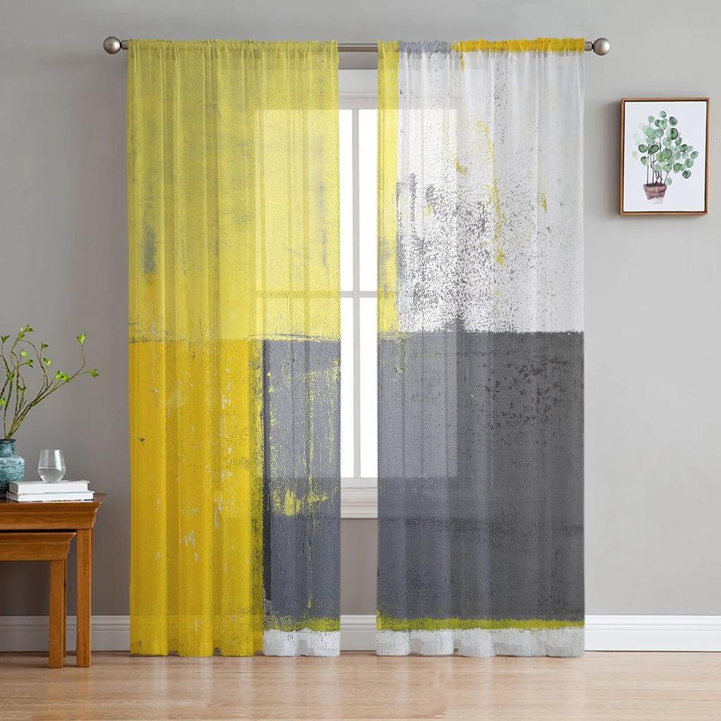 Oil Painting Abstract Geometric Yellow Modern Curtains for Living Room Tulle Curtains Window Sheer for Bedroom Accessories Decor