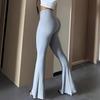 Women Flared Pants Elastic High Waist Solid Color Long Pants