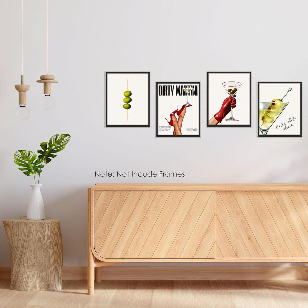 BESERH Dirty Martini Gifts Wall Decor, Trendy Cocktail Wall Art Prints, Funky Martini Cocktail Posters for Home Kitchen Par Pub Tavern Drunkery, 8x10