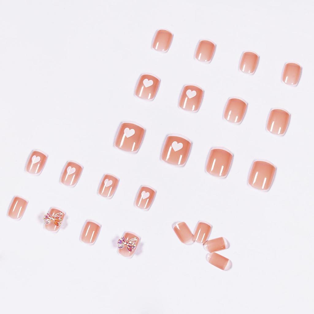 Butterfly Heart Nude & White False Nail Stickers - Removable Manicure Set