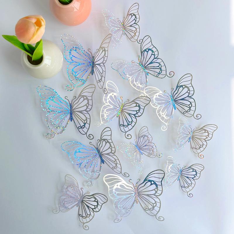 3D  12 PCS Hollow Butterfly Wall Decals Polka Dot Stickers for Kids Room Living Room Holiday Festival Decoration