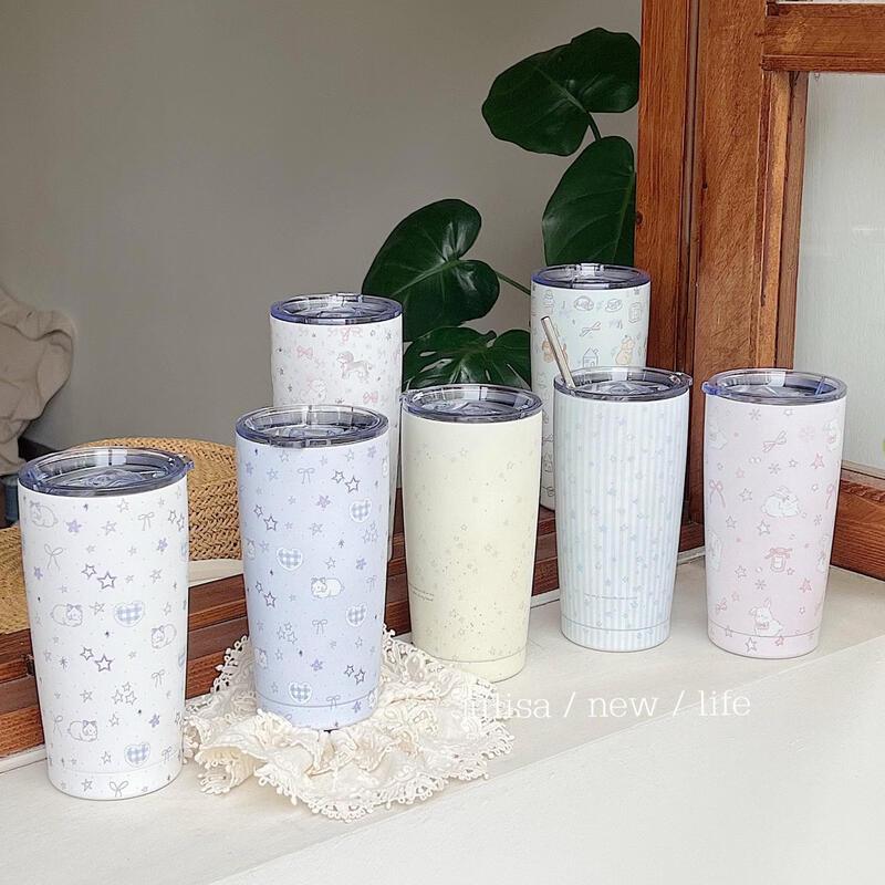 Qiwei Baby Pink Bunny & Floral Insulated Straw Bottle