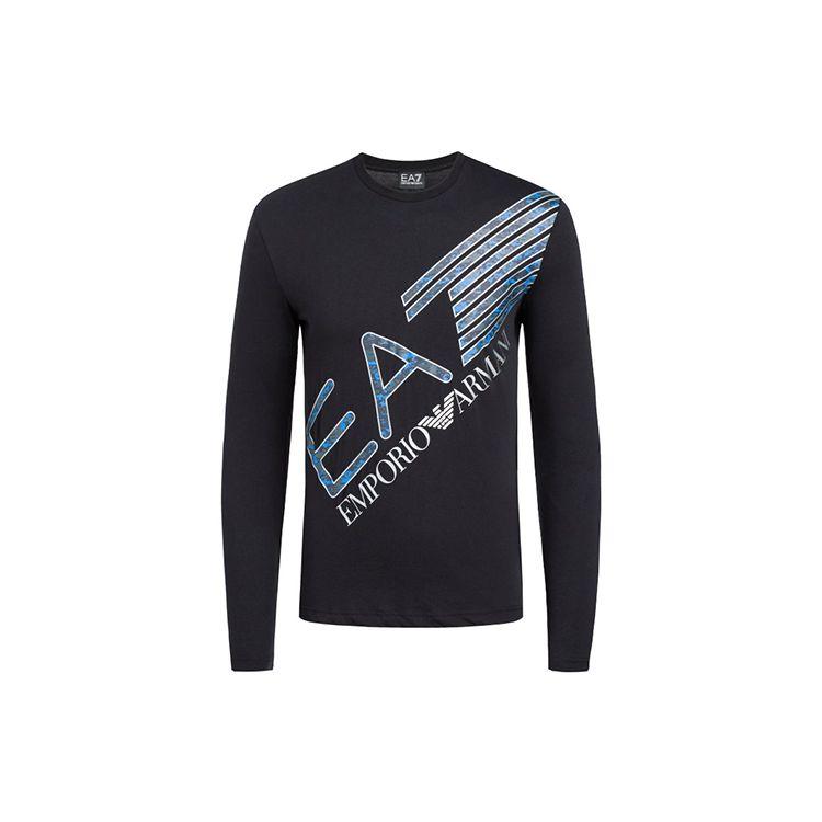 Emporio Armani Мужская футболка EA7 с косым логотипом, с длинным рукавом, топ, черный, 6HPT37-PJ7CZ-1200