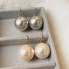 Zhenduo Large Pearl Hemp Gray Earrings - French Retro Style with Elegant Luxury Hooks