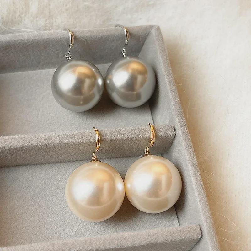 Серьги Zhenduo Large Pearl Hemp Grey - французский ретро-стиль с элегантными роскошными крючками