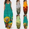 Women Summer  Sunflower Print Sleeveless Plus Size Pullover Long Dresses