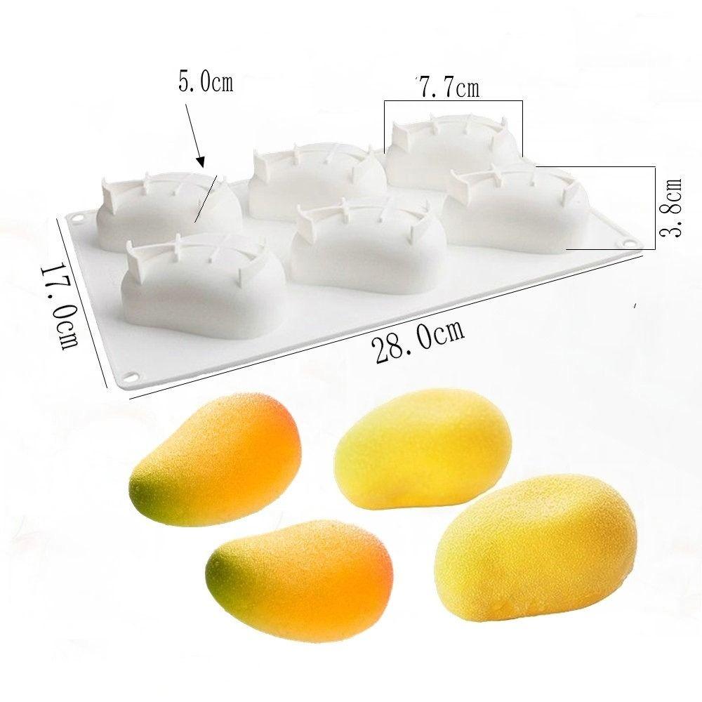 6 Cavity Mango Mousse Cake Mold Fruit Shaped Heat-Resistant Chocolate Dessert Mold Food-Grade Silicone Reusable