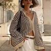 Повседневные полосатые шелковые рубашки женские свободные однобортные с длинными расклешенными рукавами рубашки блузки женские осенние женские топы