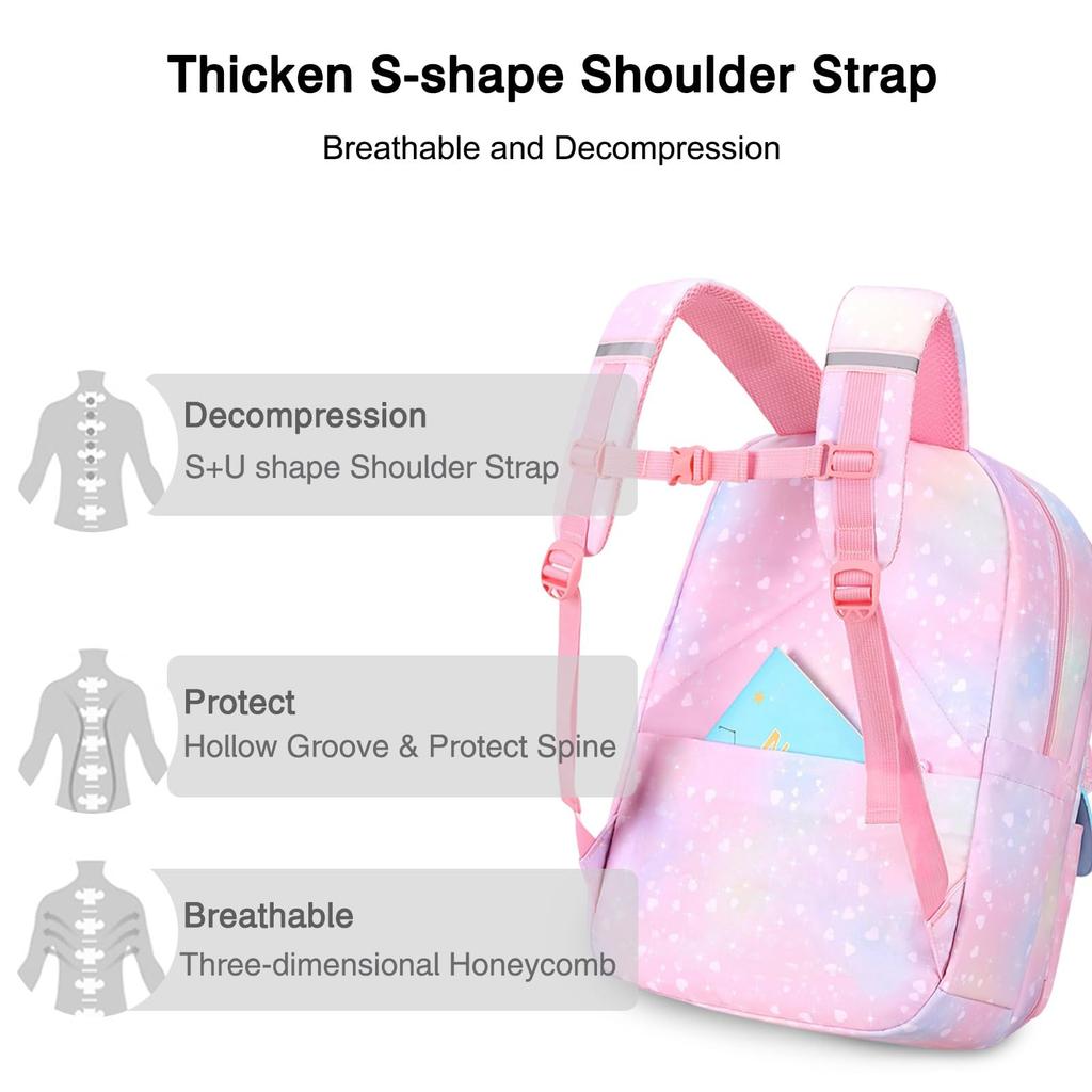 Backpack for Rainbow Decorated Elementary School Large A4 Reflective At Includes Chest Commuting To Entrance Blue [FANDARE] Kids, Girls, Cute,