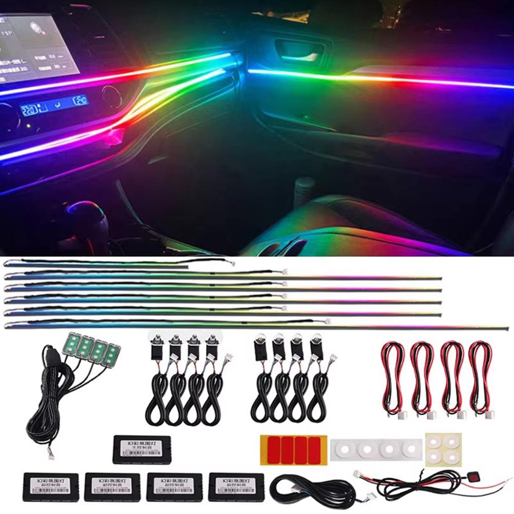 New 18 In 1 Car LED Symphony Rainbow Streamer Ambient App Light Lamp Acrylic RGB Atmosphere Neon Color Interior Control Str C9J2