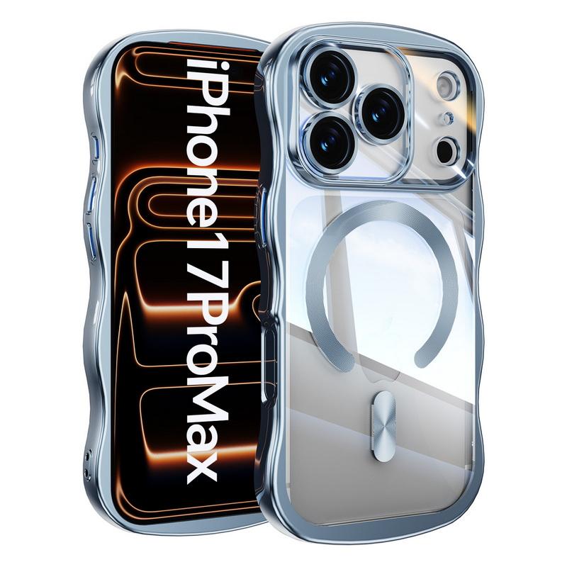 Покрытие Волнистая Рамка Магнитный Чехол Для Телефона Для iPhone 17 Pro Max 16 15 14 13 Гальванизированный Силиконовый Бампер Ударопрочный Прозрачный Мягкий Чехол