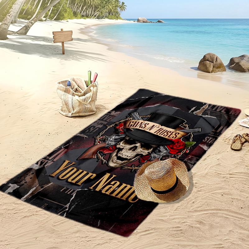 Guns N’ Roses Custom Beach Towel, Print Your Name Text Lightweight Absorbent Towel for Swimming Travel
