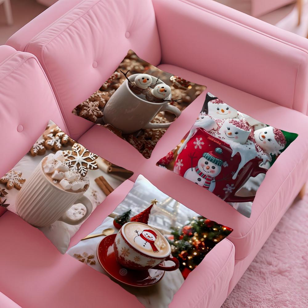 Creative Christmas Decorations For Cafes Coffee Third Pillow Case Silky Short Plush With Invisible Zipper Dustproof Sofa Cushion