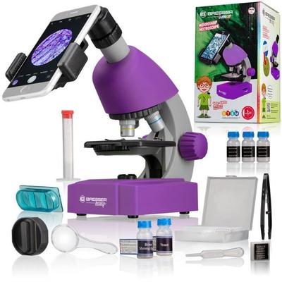 Микроскоп 40x-640x - BRESSER JUNIOR - Светодиодная подсветка - набор для экспериментов - фиолетовый
