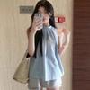 Spring and Summer Women's New Sleeveless Neck Fashion Round Neck Pleated Top
