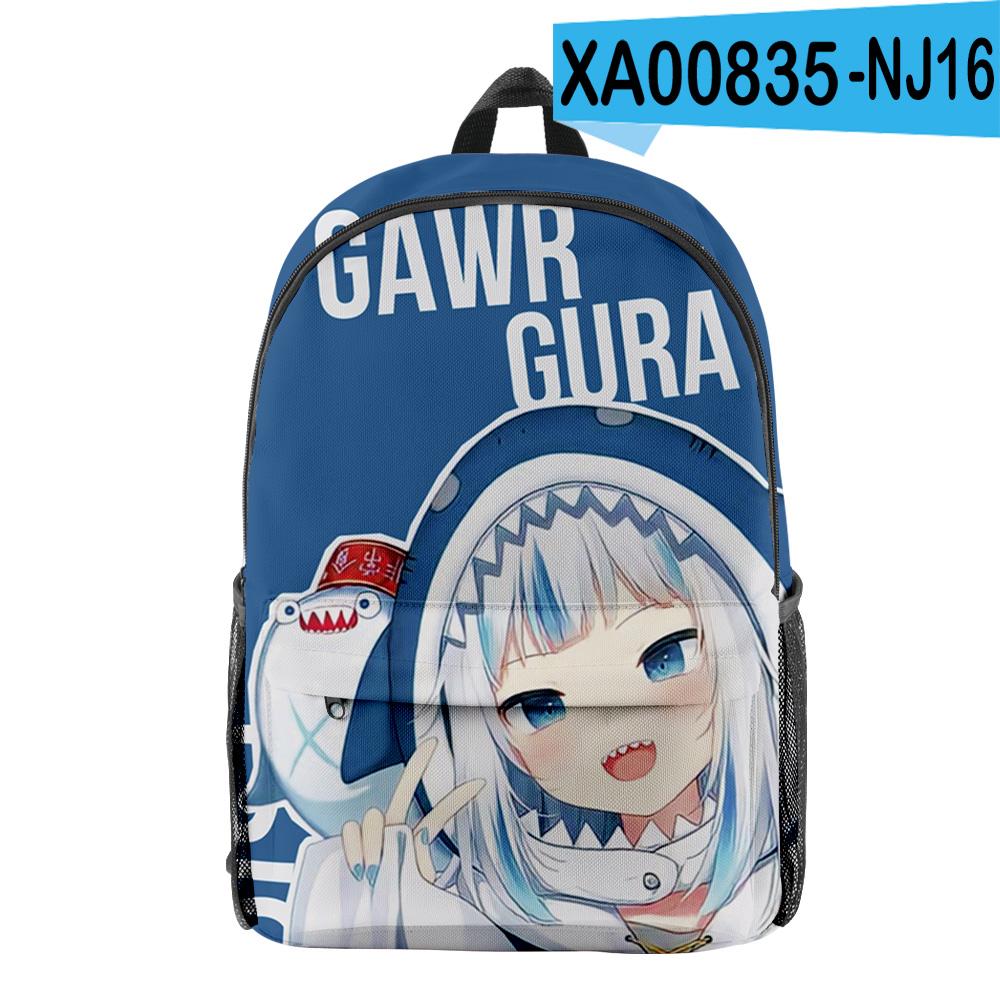 Классический Новый Gawr Gura Милый Акулий зрачок Школьная сумка Тетрадь Рюкзаки 3D-печать Оксфорд Водонепроницаемый Рюкзаки для путешествий для мальчиков/девочек