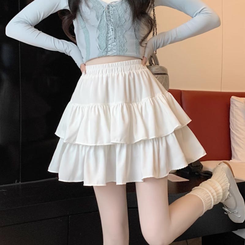 Плиссированная юбка-трапеция для женщин с оборками Sweet Hottie в консервативном стиле с эластичной резинкой на талии, тонкие повседневные летние шорты, юбки, белые, черные
