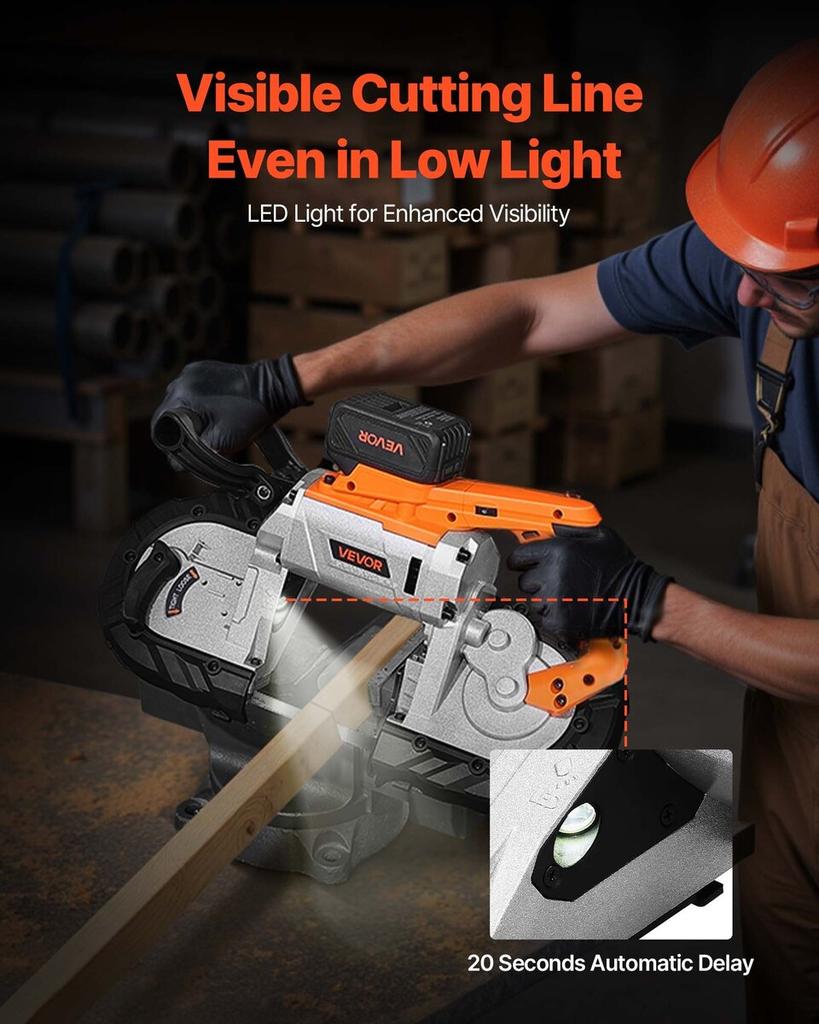 20V Portable Band Saw Kit, 127 mm x 115 mm Cutting Depth, AC 220V, 360W Bandsaw with Brushless Motor, 4.0 Ah Battery, Cordless and Compact Portaband,