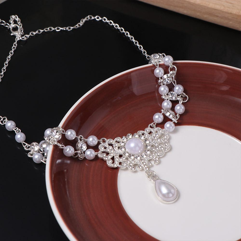 Sparkling Pearl Rhinestone Necklace Beads Pearl Collarbone Chain Sweet Double Layer Necklace Gift