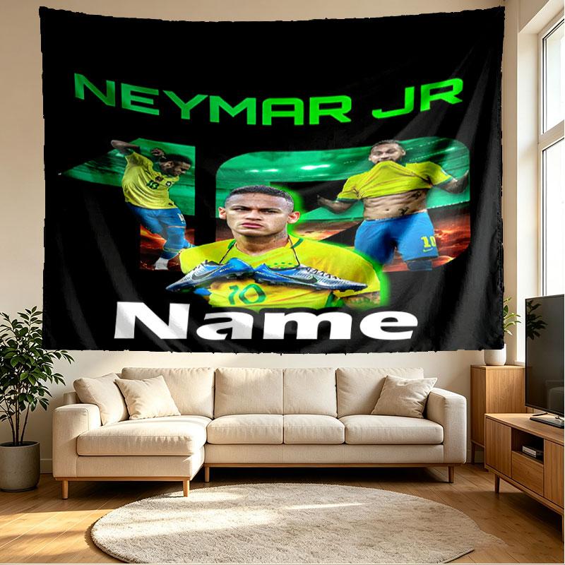 Custom Name Personalized Neymar Jr Print Tapestry, Wall Art Decor, Bedroom, Dorm, Apartment, LivingRoom, Party Backdrop, Gift for Birthday