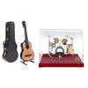 Miniature Wooden Guitar and Copper Drum Set with Display Box, Musical Instrument Model, Great