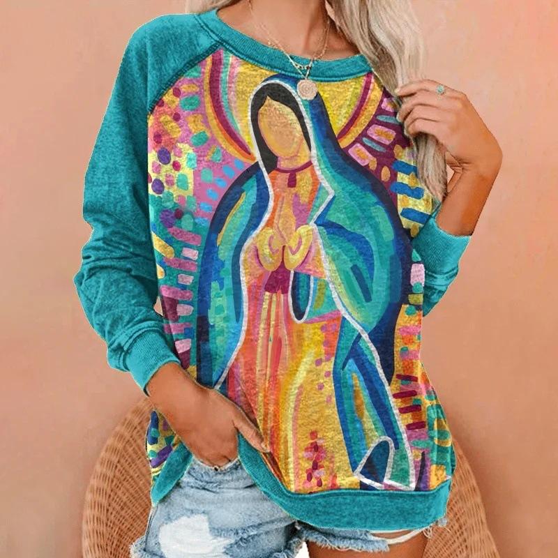 Толстовки Иисус Христос Дева Мария 3D Принт Худи Женские Лонгсливы Y2k Худи Оверсайз Пуловеры Топы Женская Одежда