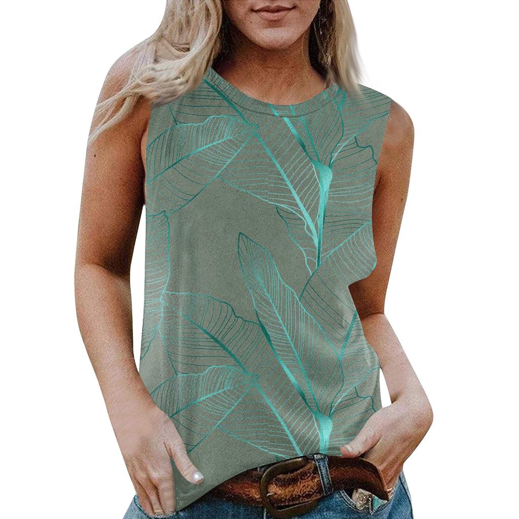 Женская повседневная футболка без рукавов с круглым вырезом и гавайским принтом