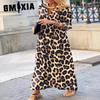 Women's Leopard Printed Casual Pullover Temperament Long Sleeve Shirt Dresses