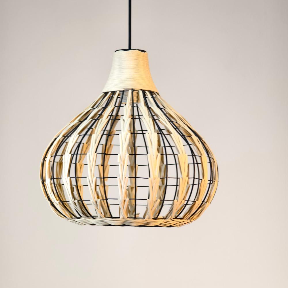 JOYINLED Bamboo Chandelier Handwoven Rattan Pendant Light Wicker Lamp Shade Ceiling Light Fixture Weave Hanging Light 35CM