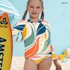 Женский слитный купальник с высоким воротником, длинным рукавом, передней молнией и ярким принтом