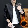 New Casual and Fleece Leather Autumn Warm Coat Male Korean Slim Trend Handsome Green Leather Jacket