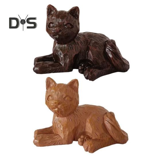 Резьба по дереву сидящая кошка смоляная фигурка мини-статуэтка котенка скульптура домашний офис книжная полка настольное украшение орнамент