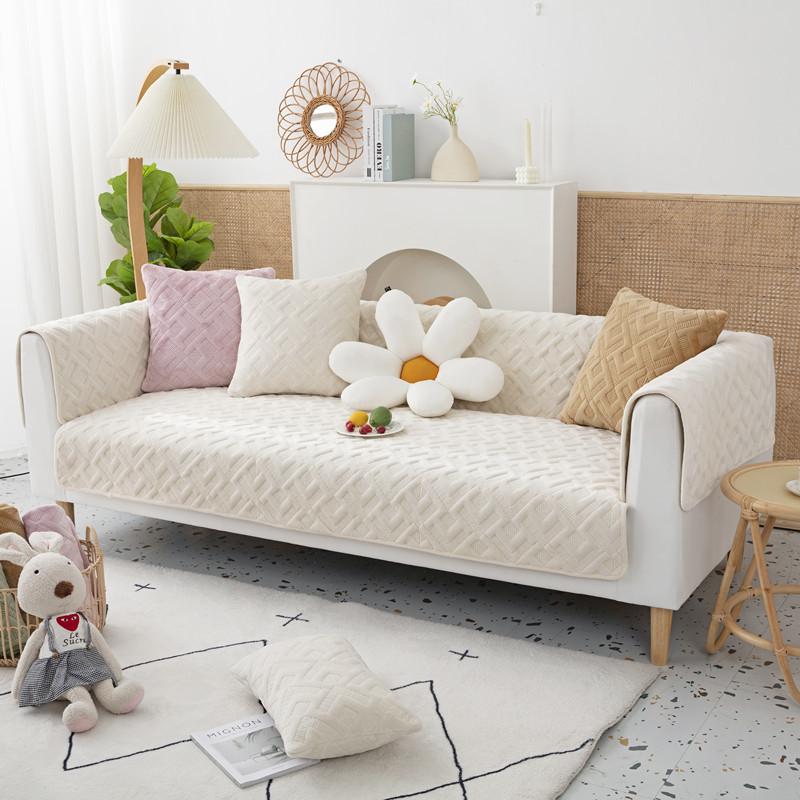 New Autumn Winter Milk Velvet Plaid Sofa Cover Cushion Solid Color Thick Non-Slip Sofa Cushion Backrest Towel Furniture Cover