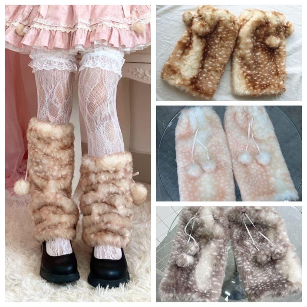 Y2k Furry Leg Warmers Fawn Dot Plush Leg Coverings Fashion Winter Leg Warmers Accessories