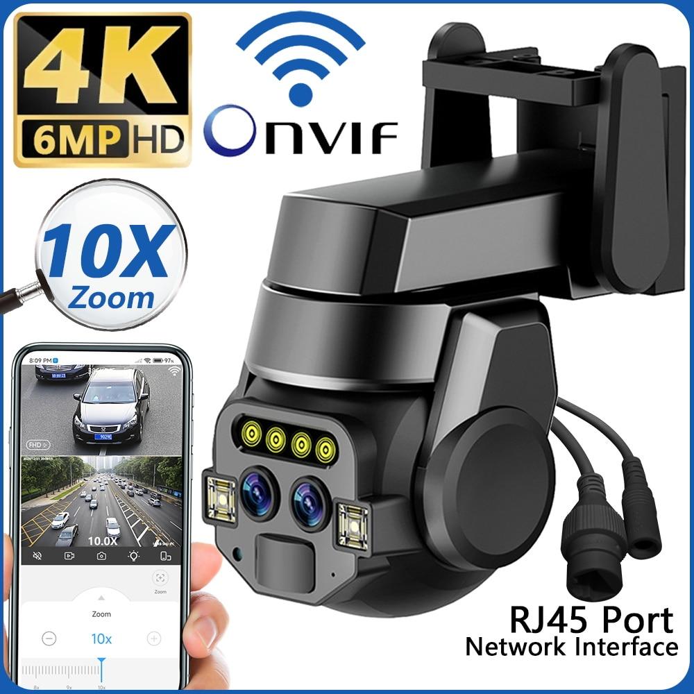 LS VISION EU Outdoor AI интеллектуальная WiFi камера с двумя объективами 10x Zoom 6MP цветная камера ночного видения высокой четкости IP66 водонепроницаемая